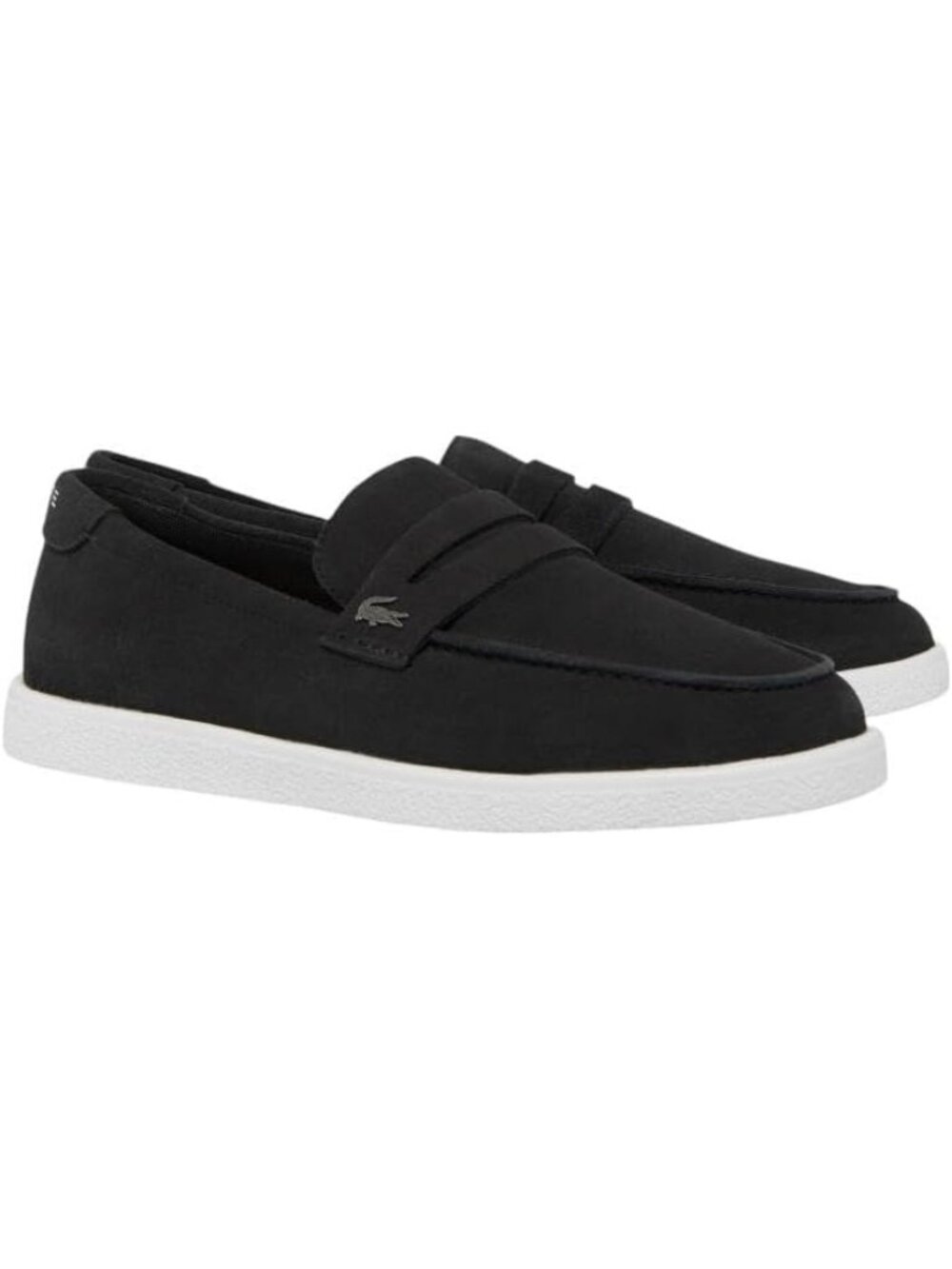 Lacoste Men's Black White Moc Toe Cochet Suede Comfortable Fit Slip On Loafers